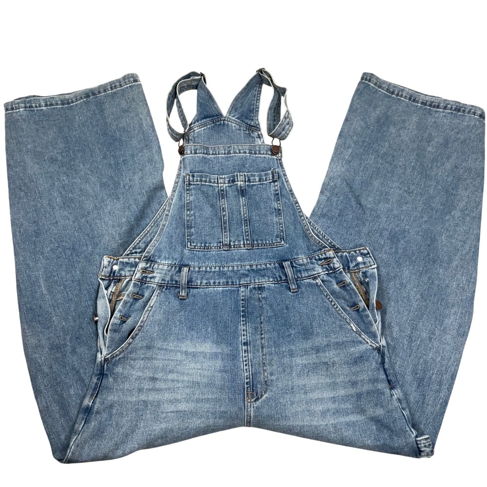 Oliver Logan Denim Overalls Womens M Blue Wide Leg Carpenter Utility Streetwear